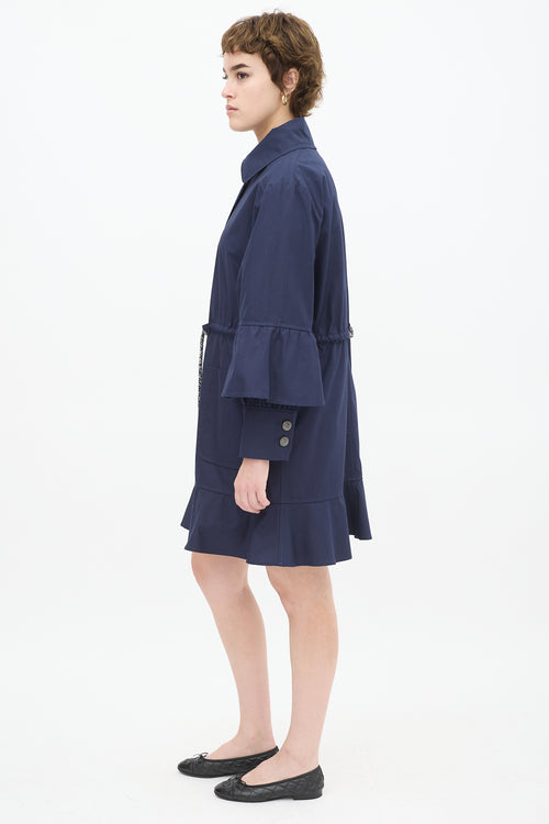 Chanel Navy Cotton Drawstring Flounce Coat