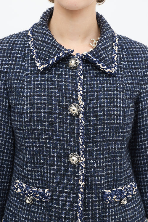 Chanel Navy Cotton Tweed CC Pearl Button Jacket