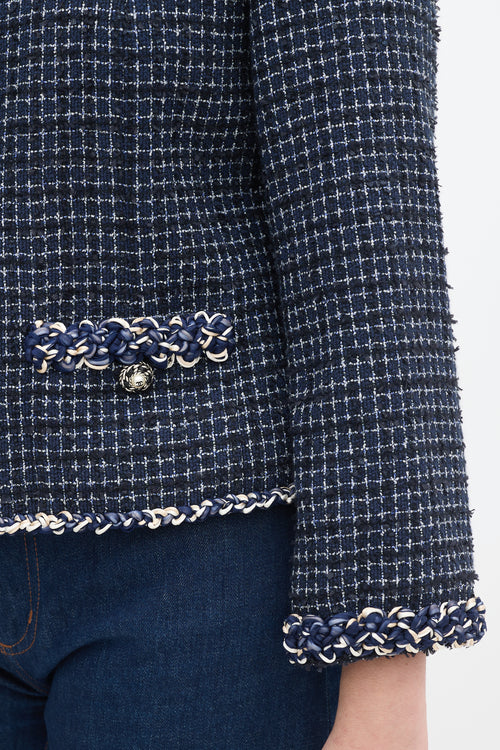 Chanel Navy Cotton Tweed CC Pearl Button Jacket