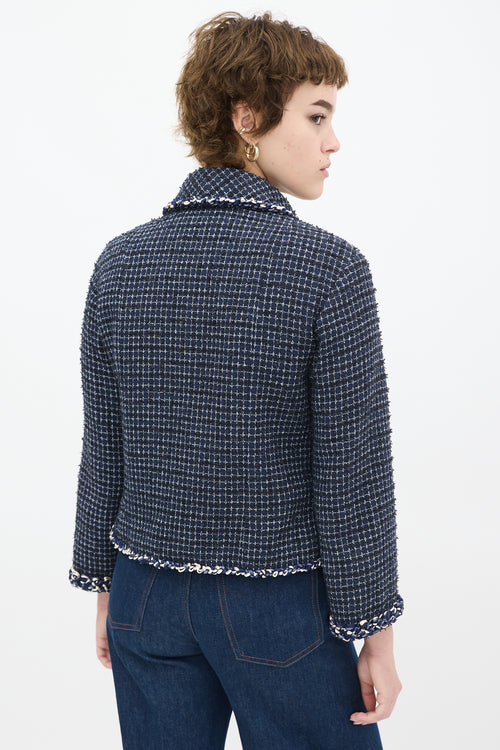 Chanel Navy Cotton Tweed CC Pearl Button Jacket