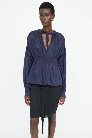 Chanel 2022 Cotton Smocked Blouse