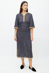 Chanel Navy & Gold Beaded Stripe Dress