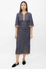 Chanel Navy & Gold Beaded Stripe Dress