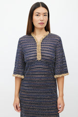 Chanel Navy & Gold Beaded Stripe Dress