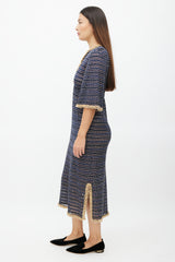Chanel Navy & Gold Beaded Stripe Dress