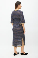 Chanel Navy & Gold Beaded Stripe Dress