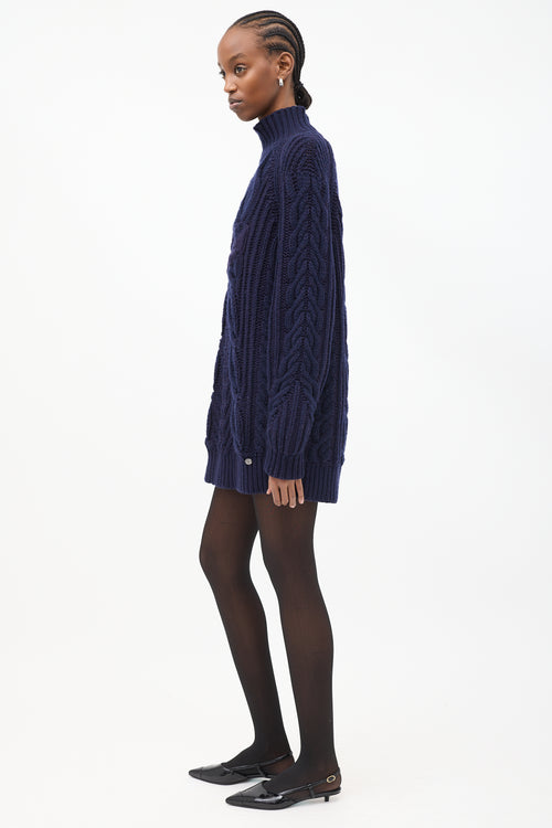 Chanel Navy Knit Embroidered Anchor Mock Neck Sweater