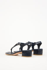 Chanel Navy Braided Leather & Chain CC Sandal