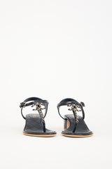 Chanel Navy Braided Leather & Chain CC Sandal