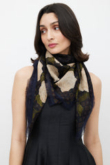 Chanel Navy & Multicolour Camelia Print Scarf