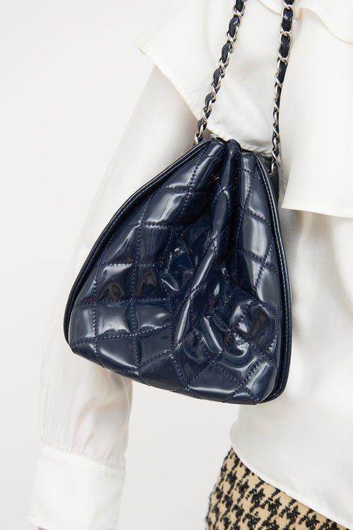 Chanel 2010 Navy Patent Lipstick Accordion Tote