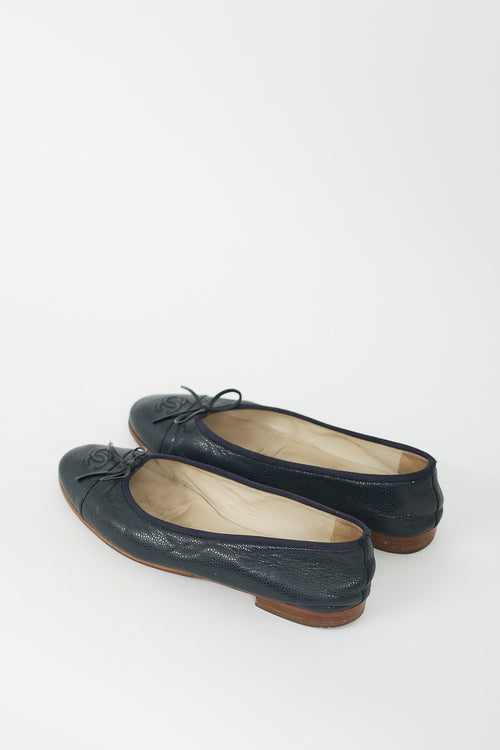 Chanel Navy Pebbled Leather CC Ballet Flat