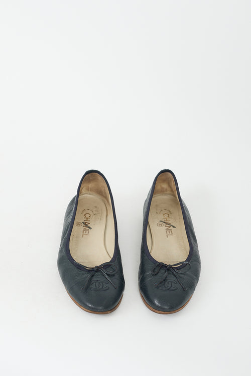 Chanel Navy Pebbled Leather CC Ballet Flat