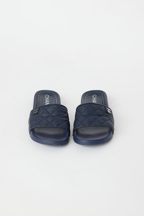 Chanel Navy Rubber CC Slide