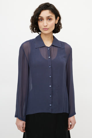 Chanel Navy Sheer Scarf Blouse