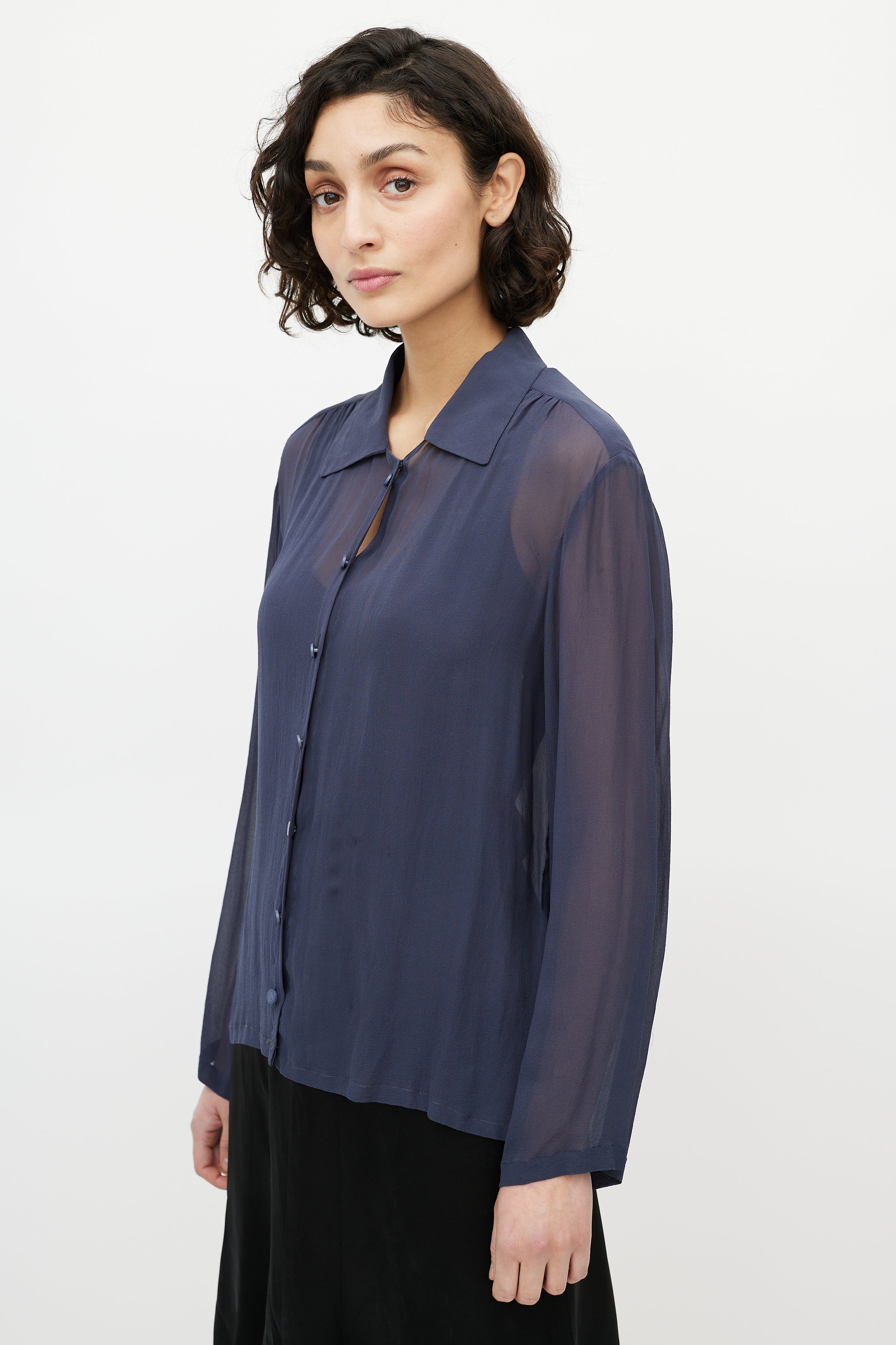 Chanel // Navy Sheer Scarf Blouse – VSP Consignment