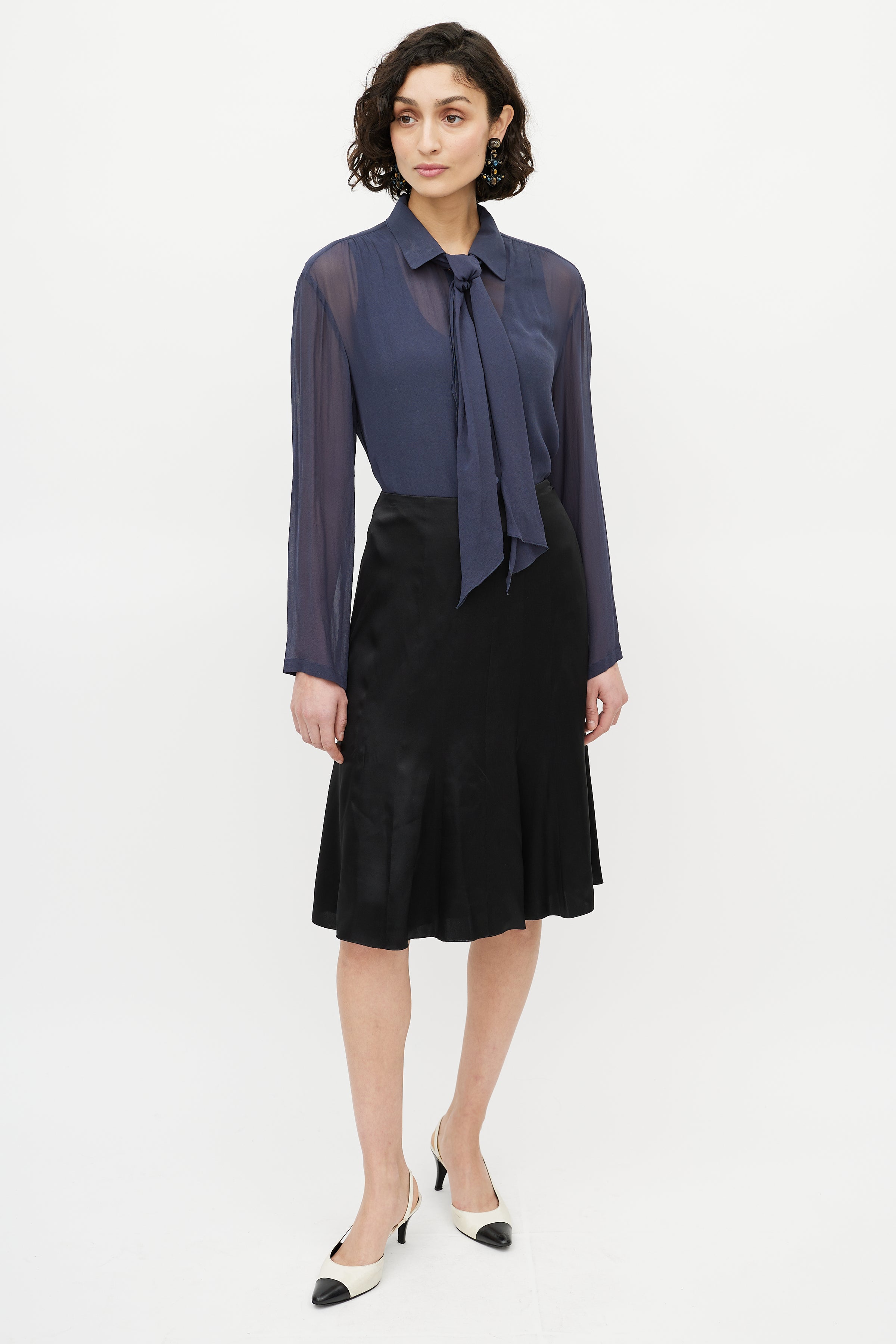 Chanel // – Scarf Consignment Navy Blouse Sheer VSP