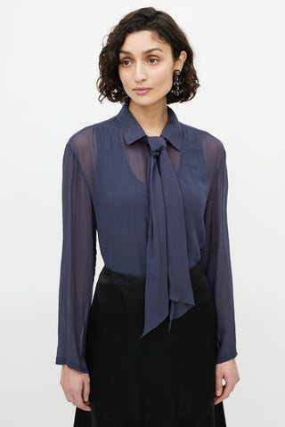 Chanel Navy Sheer Scarf Blouse