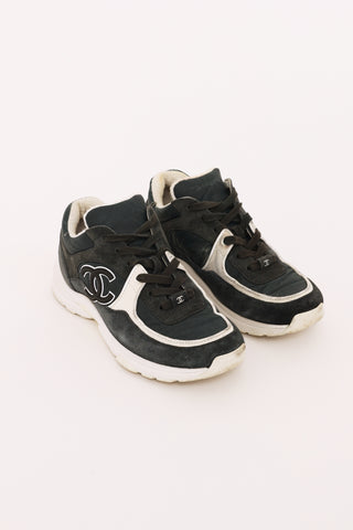 Chanel Navy & White Suede CC Sneakers