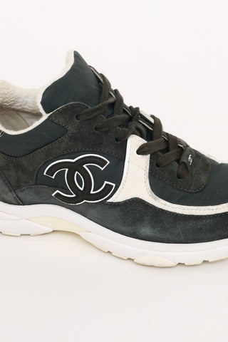 Chanel Navy & White Suede CC Sneakers