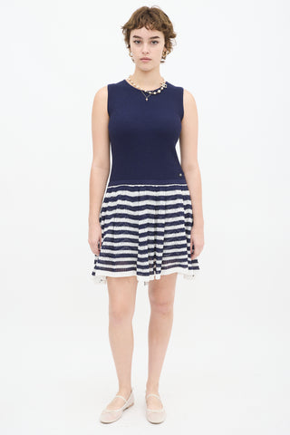 Chanel Navy & White Knit Striped Drop Waist Dress