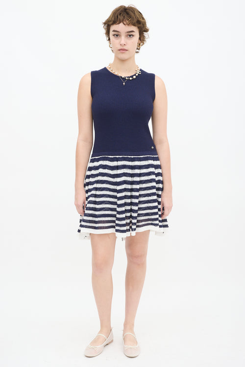 Chanel Navy & White Knit Striped Drop Waist Dress