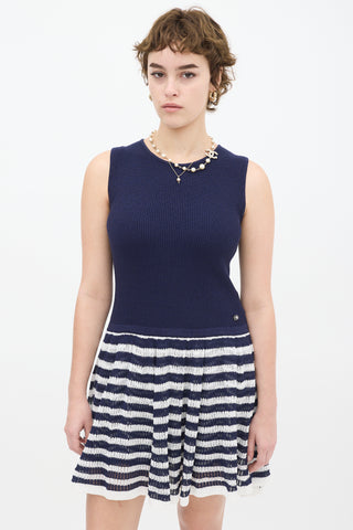 Chanel Navy & White Knit Striped Drop Waist Dress