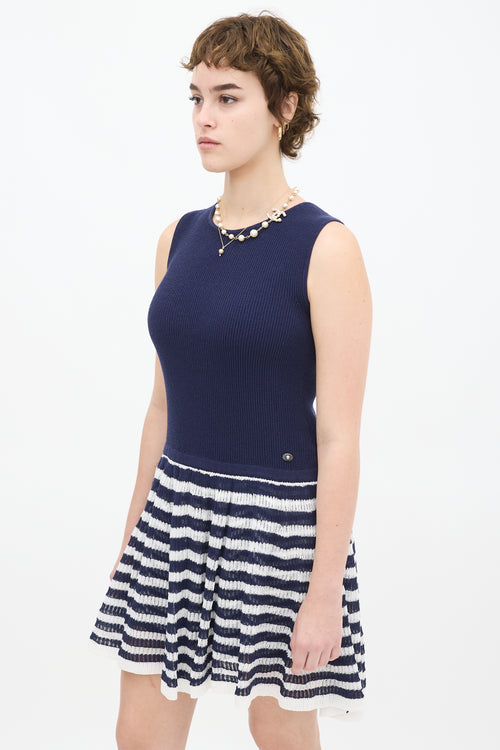 Chanel Navy & White Knit Striped Drop Waist Dress