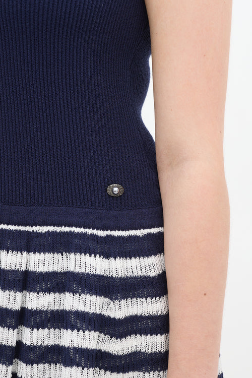 Chanel Navy & White Knit Striped Drop Waist Dress