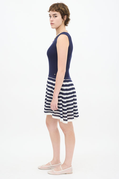 Chanel Navy & White Knit Striped Drop Waist Dress