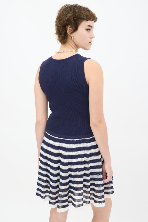 Chanel Navy & White Knit Striped Drop Waist Dress