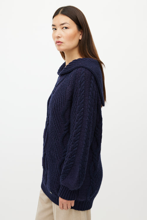 Chanel Navy Wool Cableknit Sailor Collar Sweater
