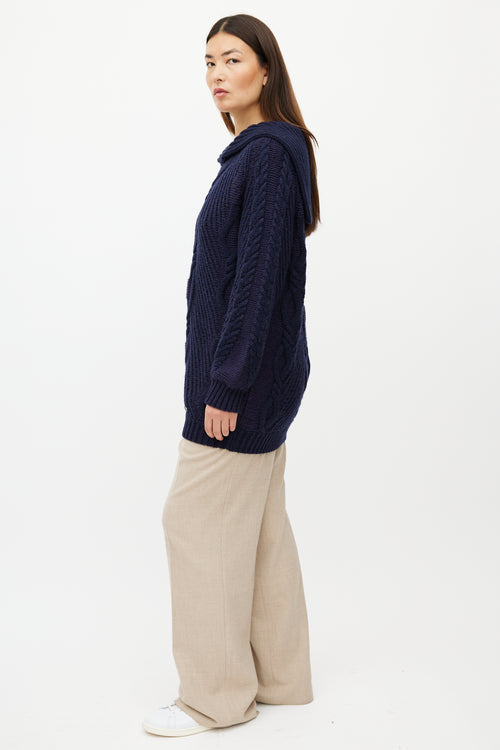 Chanel Navy Wool Cableknit Sailor Collar Sweater