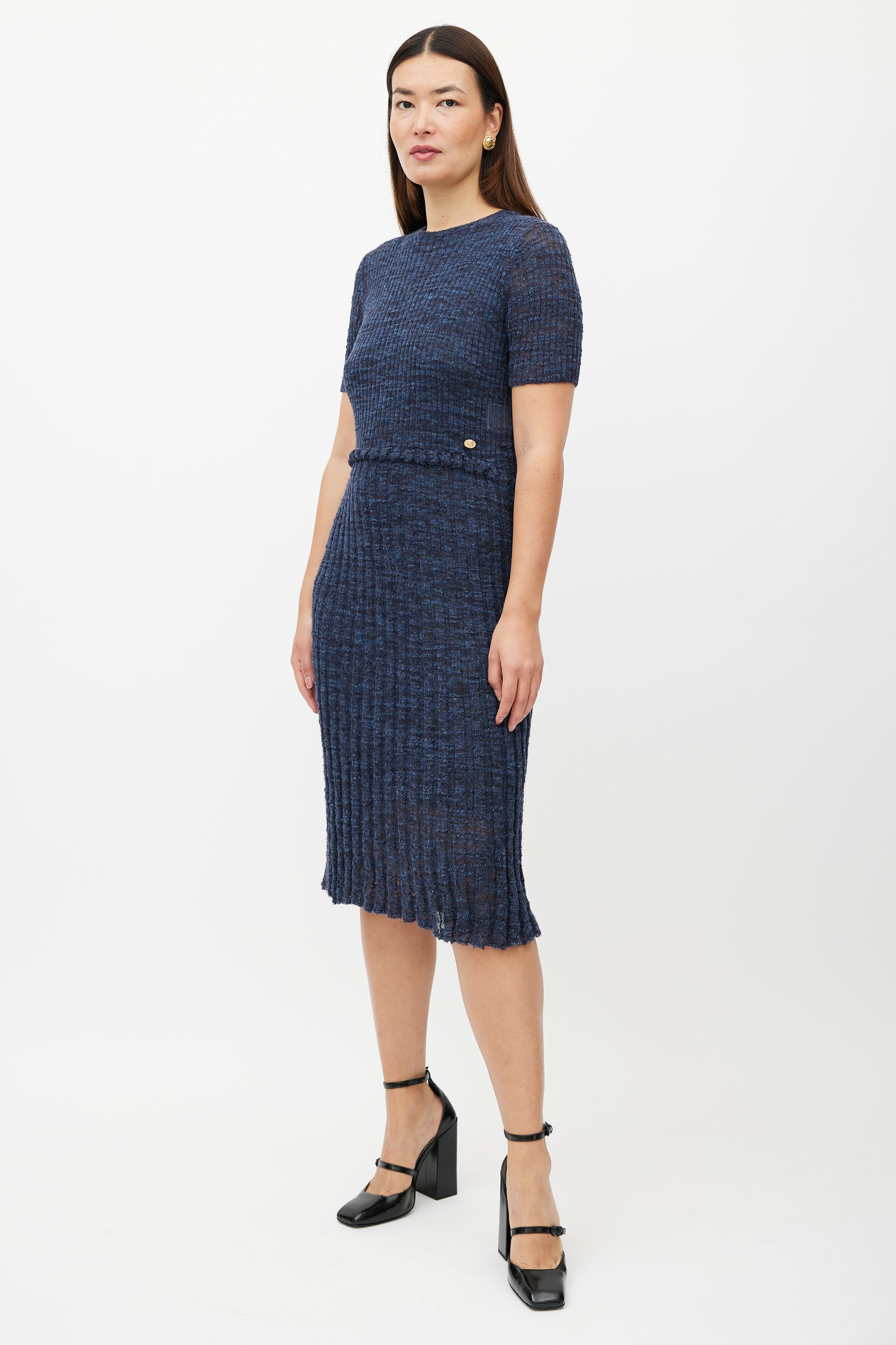 Chanel // Navy Wool Ribbed Knit Dress VSP Consignment Chanel // Navy Wool Ribbed Knit Dress VSP Consignment