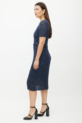 Chanel Navy Wool Ribbed Knit Dress