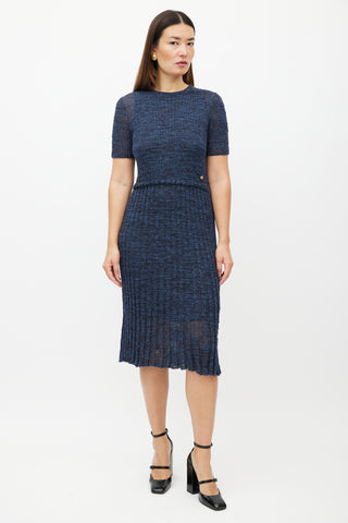 Chanel Navy Wool Ribbed Knit Dress