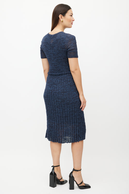 Chanel Navy Wool Ribbed Knit Dress