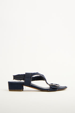 Chanel Navy Canvas CC Heart Buckle Sandal