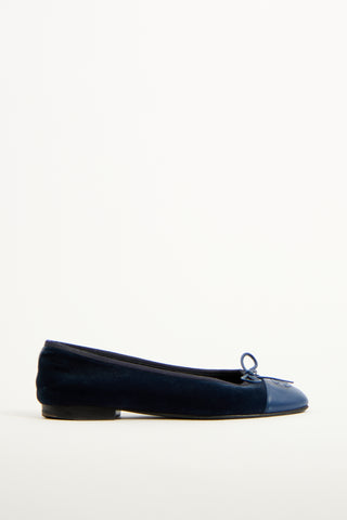 Chanel Navy Velvet CC Ballet Flat