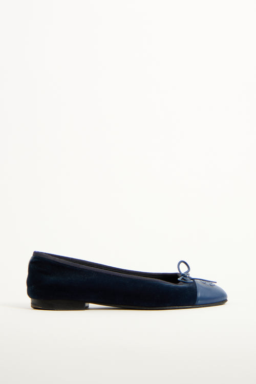 Chanel Navy Velvet CC Ballet Flat