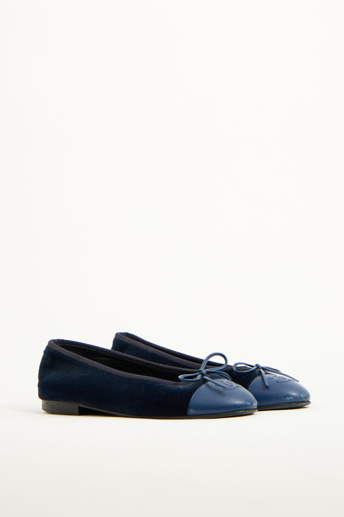 Chanel Navy Velvet CC Ballet Flat