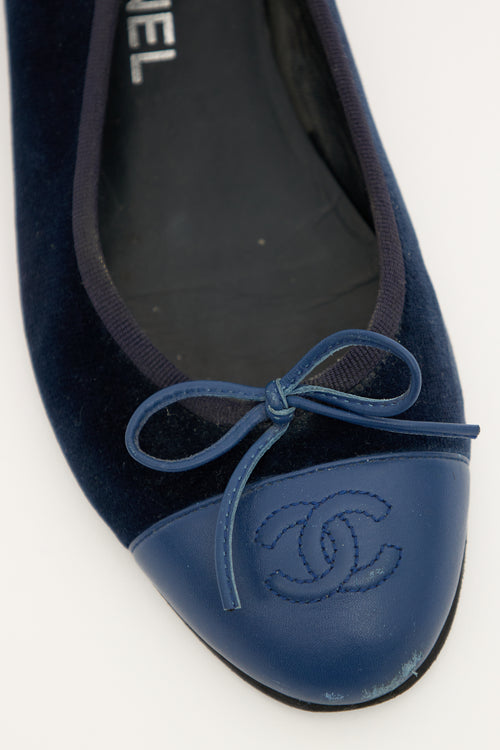 Chanel Navy Velvet CC Ballet Flat