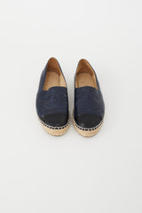 Chanel Navy & Black Leather Logo Espadrille Flat