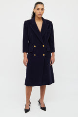 Chanel Navy 1980s Wool Gold Button Coat