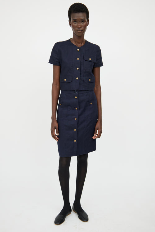 Chanel Navy Linen Skirt Co-Ord Set