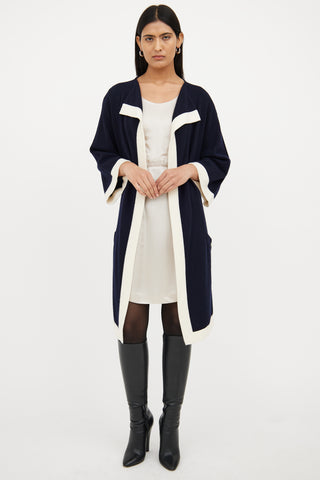 Chanel Navy & White Cashmere Open Front Cardigan