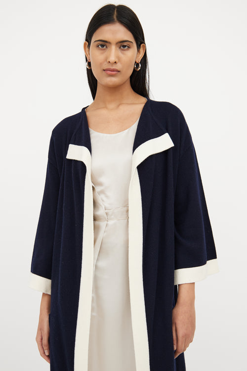 Chanel Navy & White Cashmere Open Front Cardigan