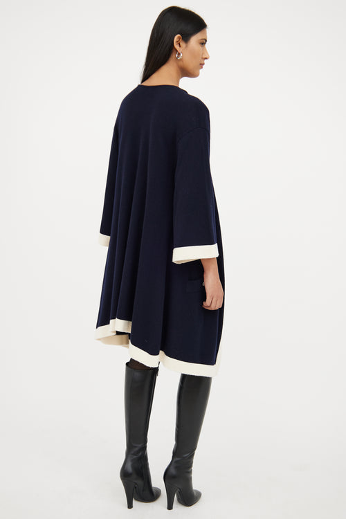 Chanel Navy & White Cashmere Open Front Cardigan