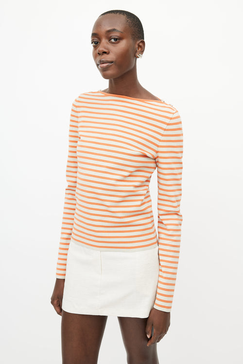 Chanel Orange & Cream Striped Knit Top