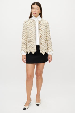 Chanel PF 2018 White & Beige Wool Tweed Jacket